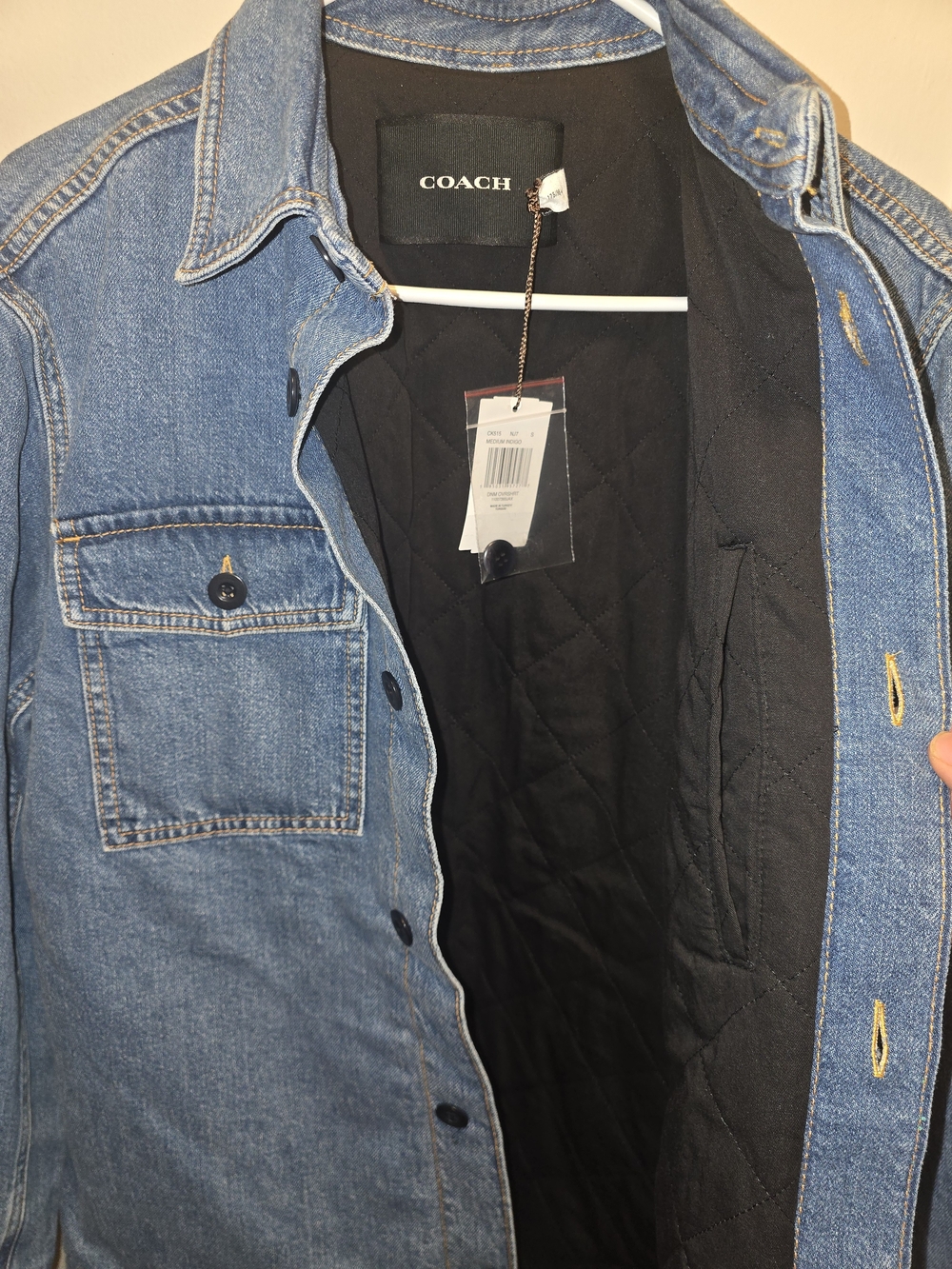 COACH Men’s Blue Denim Jacket with Quilted Black Lining